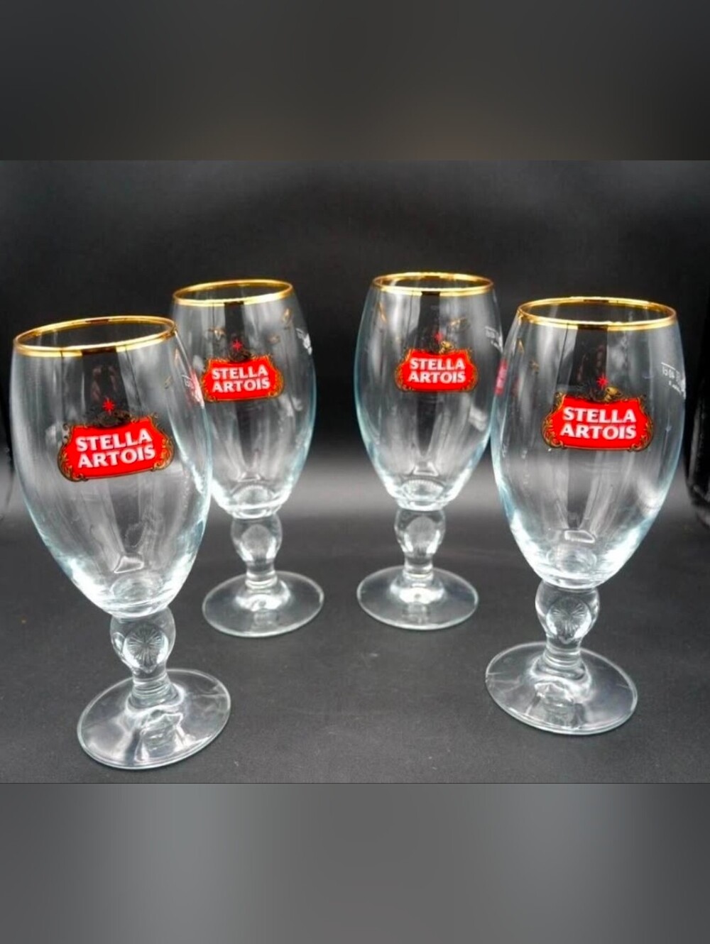 Stella Artois Glass & Gold Rimmed Belgium Pilsner Beer Glasses 33 CL set of 4